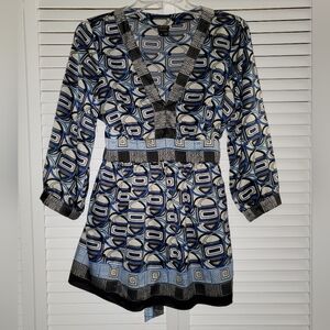 Nicole by N Miller Blue and Black Geometric Long Sleeve Top Size 8